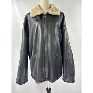Miletta Faux Leather Coat Jacket Black XL Faux Fur Lining Zip Front Pockets
